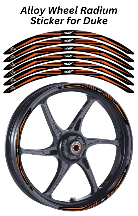 Alloy Wheel Radium Sticker Compatible with Duke 125/200/390 | Printed In Premium Radium With FPF(Fade Protection Film), Water Proof, Precut Sticker, Pack Of 12